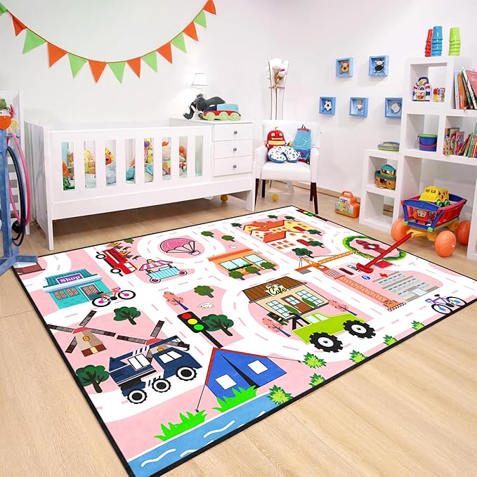 Car Rugs for Kids Toy - Car Track Carpet for Boys Road Rug for Bedroom Road Map Carpet for Kids Toy Play Mat Farm, 4. 5x6 Feet