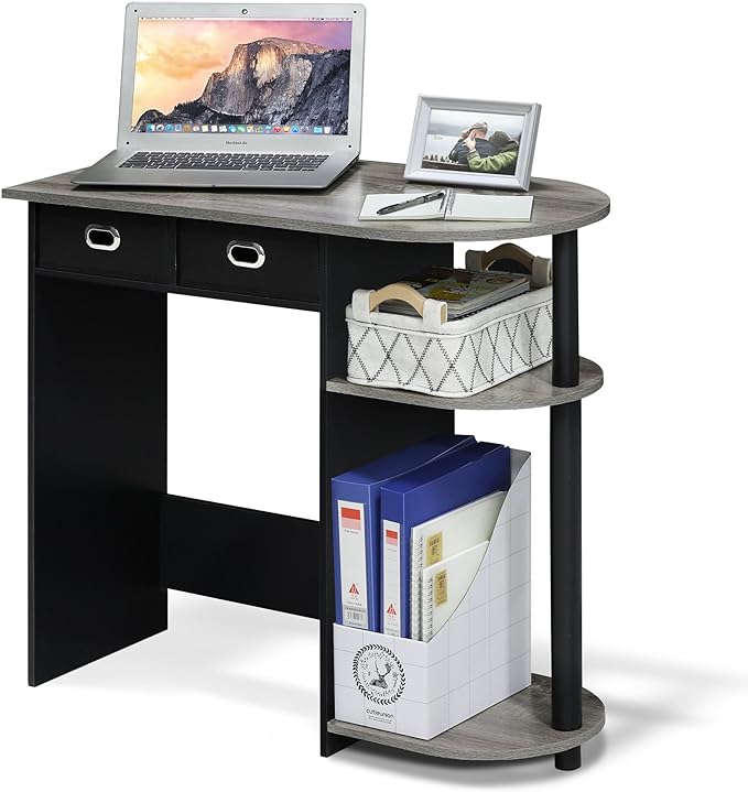 Furinno Go Green Home Laptop Notebook Computer Desk/Table with 2 Drawer Bins, French Oak Grey/Black/Black