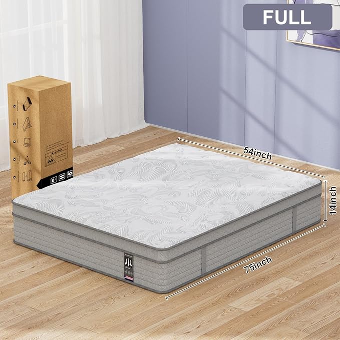 Full Mattress 14 Inch,Memory Foam Mattress with Pocket Spring, Soft & Comfortable Medium Plush, Motion Isolation, Pressure Relief, CertiPUR-US Certified (75"*54"*14")