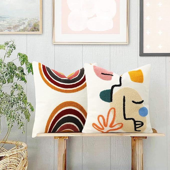 Merrycolor Boho Abstract Throw Pillow Covers 18x18 Tufted Sun Pillow Covers Colorful Mid Century Modern Pillow Covers Boho Pillows Decorative Throw Pillow Case for Bed Couch Living Room,1PC