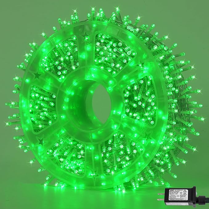 QITONG 165ft 500 LED Green Halloween Lights Outdoor Waterproof, 8 Modes String Lights Indoor, Clear Wire Christmas Light Plug in