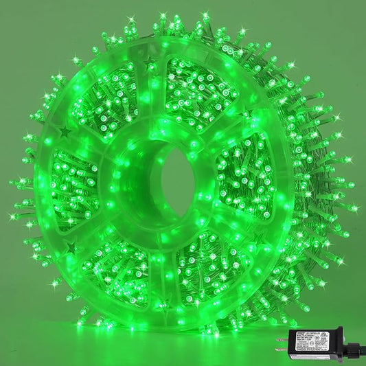 QITONG 165ft 500 LED Green Halloween Lights Outdoor Waterproof, 8 Modes String Lights Indoor, Clear Wire Christmas Light Plug in