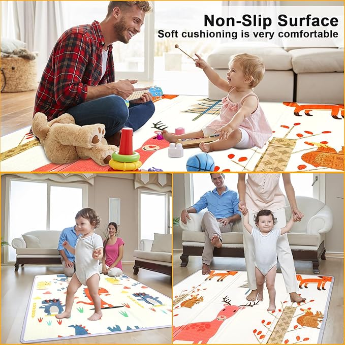Foldable Baby Play Mat,47" x 47" Baby Playmat for Playpen,0.4 inch Thick Waterproof Anti-Slip Reversible Play Mat for Infant Crawling Baby for 50x50 Playpen