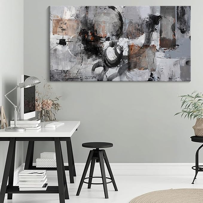 Pogusmavi Large Wall Art Abstract Black And Grey Canvas Wall Art Living Room Wall Decor Paintings Decorations Modern Wall Decor for Bedrooms Framed Artwork for Walls 29×58in
