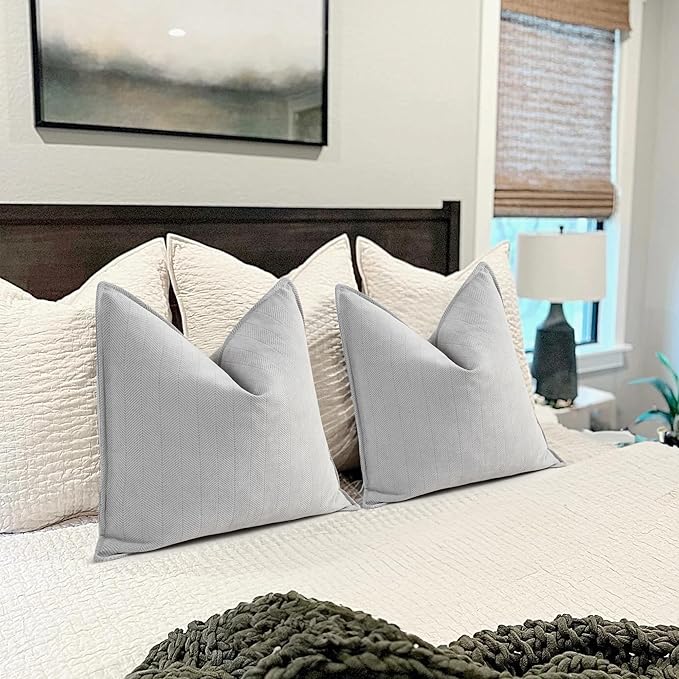ZWJD Light Gray Pillow Covers 26x26 Set of 2 Chenille Throw Pillow Covers with Elegant Design Soft and Luxurious Decorative Throw Pillows for Couch, Bed, and Home Decor