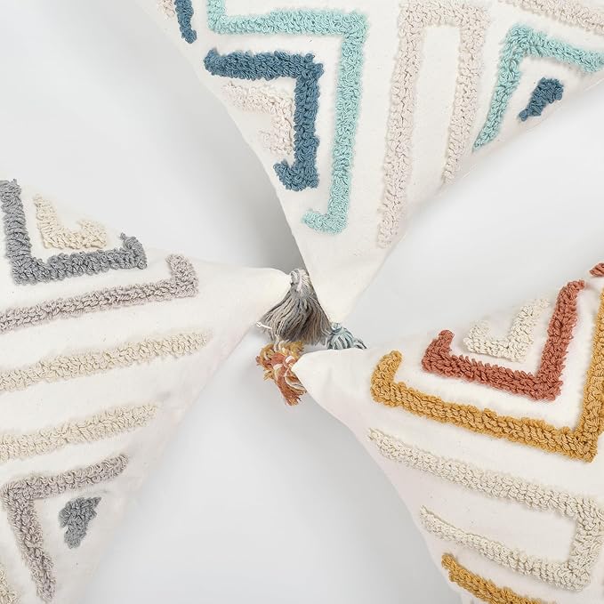 Boho Pillow Covers 18X18 Inch Boho Tufted Throw Pillow Covers Decorative Tassels Cushion Cover Farmhouse Pillow Case for Couch Sofa Bed Living Room Bedroom, Rust