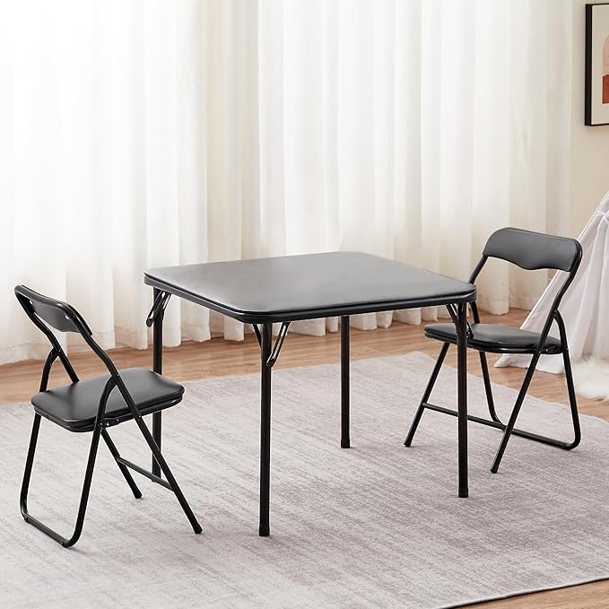 VECELO Kids Folding Activity Card Table, with Ultra Soft Padded Tabletop, 1 Piece, Solid Black