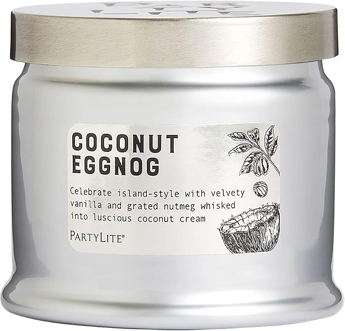 PartyLite 3-Wick Jar Candle, Highly Fragranced Clean Burning Glass Candle, 25-45 Hours Burn Time (Coconut Eggnog)