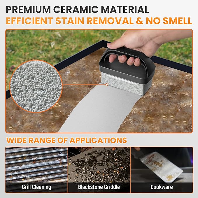 Griddle Cleaning Kit for Blackstone, Flat Top Grill Cleaning Kit with Griddle Scraper, Grill Brick, Scouring Pads & Ergonomic Handles for Deep Clean Grease, Burnt Residue (11 PCS)