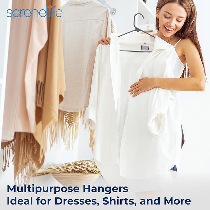 SereneLife 100 Pack Plastic Hangers, Non-Slip, Space-Saving Closet Organizers, Durable and Strong for Shirts, Sweaters, Hoodies, Kids Clothes & Dresses, Ultra-Thin, Lightweight