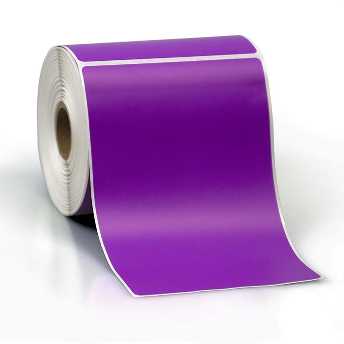 4" X 6" Direct Thermal Perforated Stickers Labels for Shipping Labels, Inventory, and Color Coding - Compatible with Zebra, Rollo, Godex and More (Purple, 24 Rolls)
