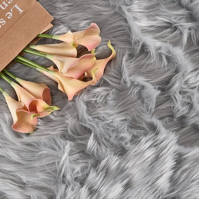 Latepis Grey Living Room Round Area Rug 10 ft Washable Faux Fur Rug Fluffy Shag Rug Circle Carpet Soft Sheepskin Rugs for Bedroom Playroom Shaggy Rugs Home Decor