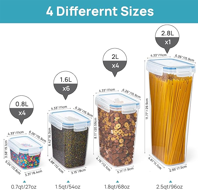 Vtopmart Airtight Food Storage Containers Set with Lids, 15pcs BPA Free Plastic Dry Food Canisters for Kitchen Pantry Organization and Storage, Dishwasher safe,Include 24 Labels, Blue