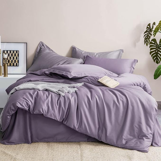 MILDLY 100% Long-Staple Cotton Duvet Cover Set King Size Purple Comforter Cover Sets Ultra Soft Bedding Set 3 PCS with Zipper Closure & Corner Tie (No Comforter)