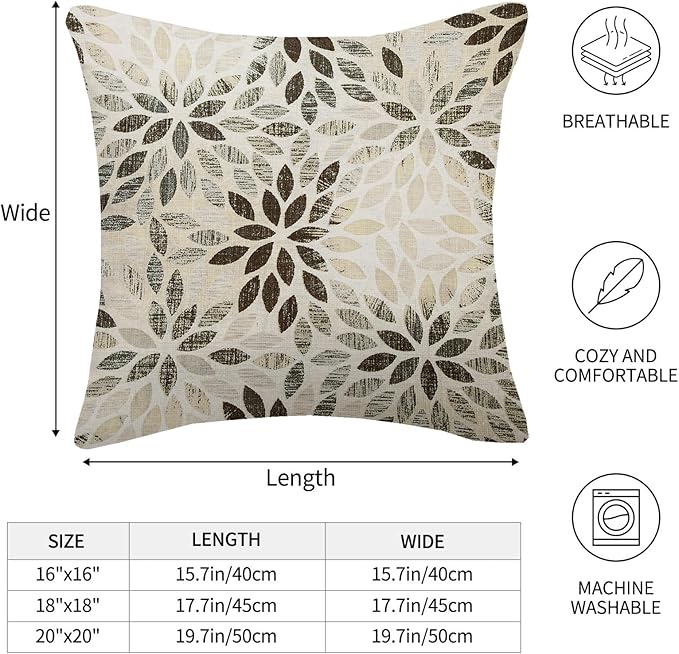 Black Grey Pillow Covers 16x16 Inch Set of 2 Summer Rust Geometric Flower Outdoor Decorative Throw Pillows Farmhouse Dahlia Pillow Case Linen Square Cushion Cover for Home Sofa Bedroom