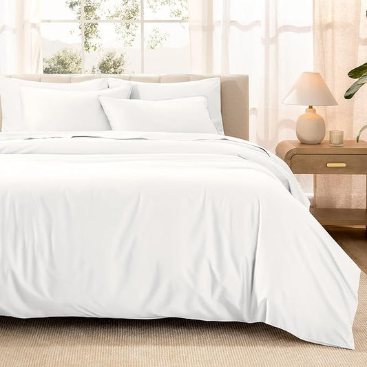 Bare Home 100% Organic Cotton Sateen Duvet Cover Set - Full/Queen Size - 400 Thread Count - Smooth Sateen Weave - Warm & Luxurious - Duvet Cover (Full/Queen, White)