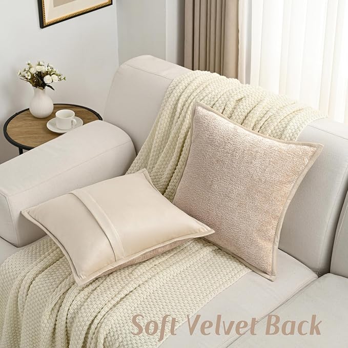 FUTEI Oatmeal Chenille Throw Pillow Covers 24x24 Inch Set of 2,Soft Cozy Bound Edge Design European Cushion Cover,Home Decor for Couch Bed Living Room