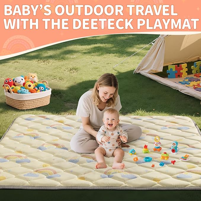 Baby Play Mats for Floor - 79x71 In Thicken Soft Padding Foam Playmats for Playpen - Non-Slip Baby Activity Mat for Tummy Time & Crawling - Foldable Play Mat Machine Washable, Rainbow