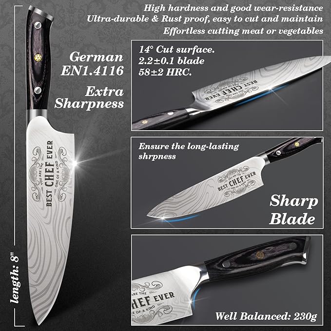 Gifts for Men Women Chef Christmas, 8 inch Professional Kitchen Knife Gift Set, German High Carbon Stainless Steel Chef's Knife, Birthday Gifts for Men, Father day Chef Gifts
