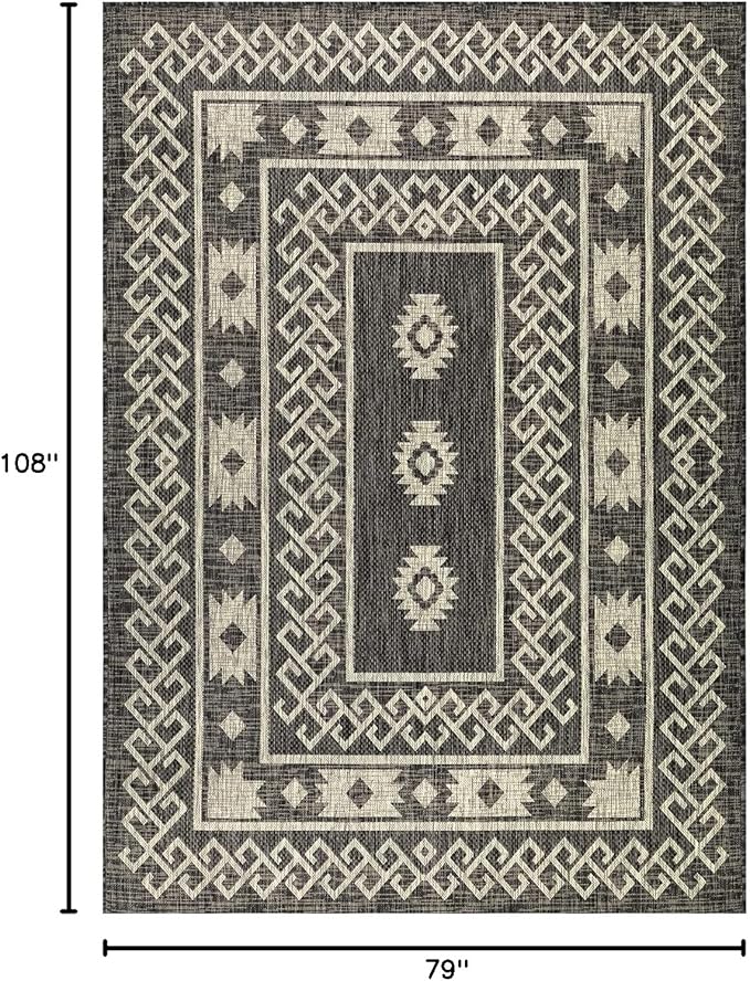 Antep Rugs Patio 6x9 Outdoor/Indoor Southwest Aztec Native Area Rug (Gray, 6'7" x 9')