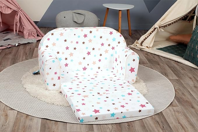 Delsit Kids Couch for Toddlers - 2 in 1 Convertible Foam Sofa to Lounger, Comfy Flip Out Lounge Chair for Children, Made in Europe