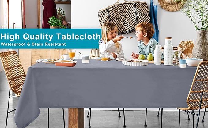 Hiasan Light Gray Rectangle Tablecloth - Waterproof Spillproof and Wrinkle Resistant Washable Polyester Table Cloth for Dining Party, 54 x 120 inch