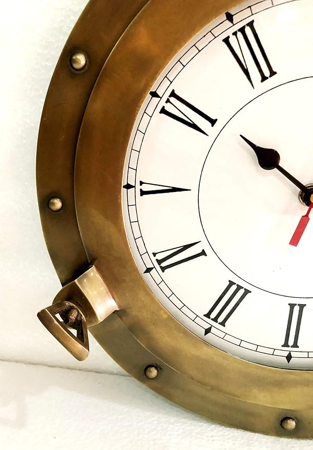 Antique Marine Brass Ship Porthole Clock Nautical Wall Clock Home Decorative (12" inches)