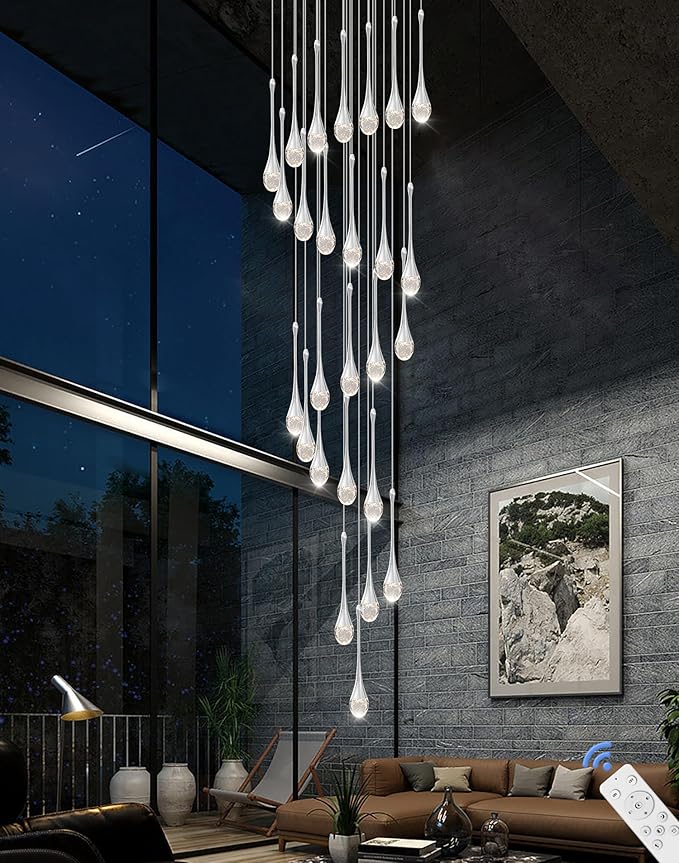138" Large Crystal Chandelier for High Ceiling Modern K9 Crystal Raindrop Chandeliers Lighting Round Ceiling Light Entryway Staircase Foyer Villa LED Dimmable 2700-6000K