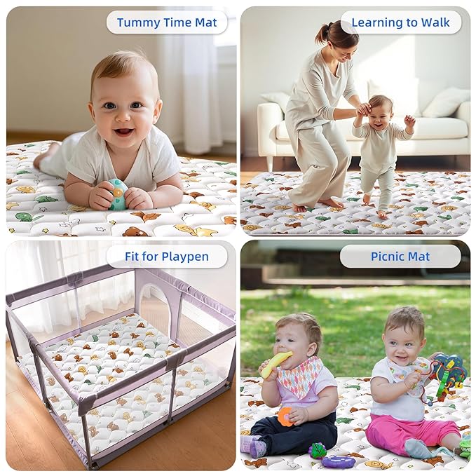 Lilyvibebearhappy Premium Baby Play Mat 36" X 36", Thicken Foam One-Piece Crawling Mat, Non-Slip Cushioned Baby Playmats for Infants, Babies, Toddlers, Foldable and Machine Washable