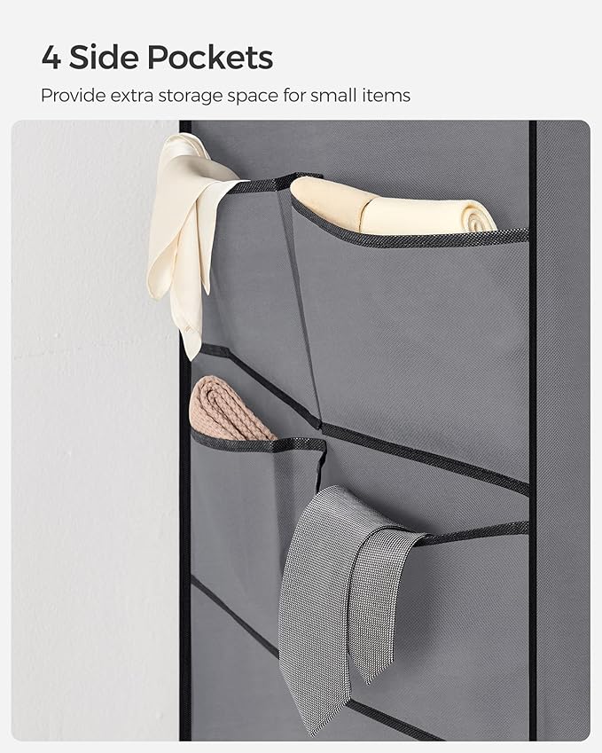 SONGMICS Portable Closet Wardrobe with Shoe Rack and Cover, Closet Storage Organizer, 2 Hanging Rods, Shelves, and 4 Side Pockets, 50 x 17.7 x 69.3 Inches, Spacious for Bedroom, Gray URYG008G02