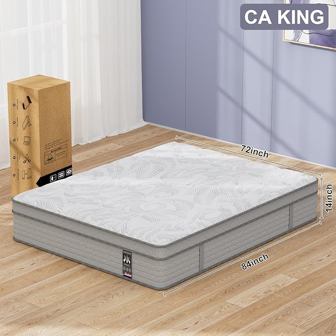 California King Mattress 14 Inch,Memory Foam Mattress with Pocket Spring, Soft & Comfortable Medium Plush, Motion Isolation, CertiPUR-US Certified (84"*72"*14")