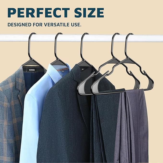 Plastic Clothes Hanger Set - 30 Pieces Versatile, Lightweight, Space-Saving, Non-Slip, Slim Designed, Dry and Wet Clothes Hanger Set - Black