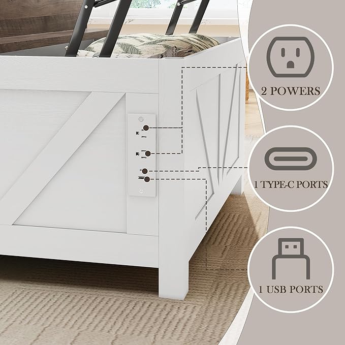 Farmhouse Coffee Table with Lifting Top with Hidden Storage Organizer, Square Lift top Coffee Table for Living Room with Charging Station&USB Ports, 35" Wood Storage Table Set for Home, Office-Grey