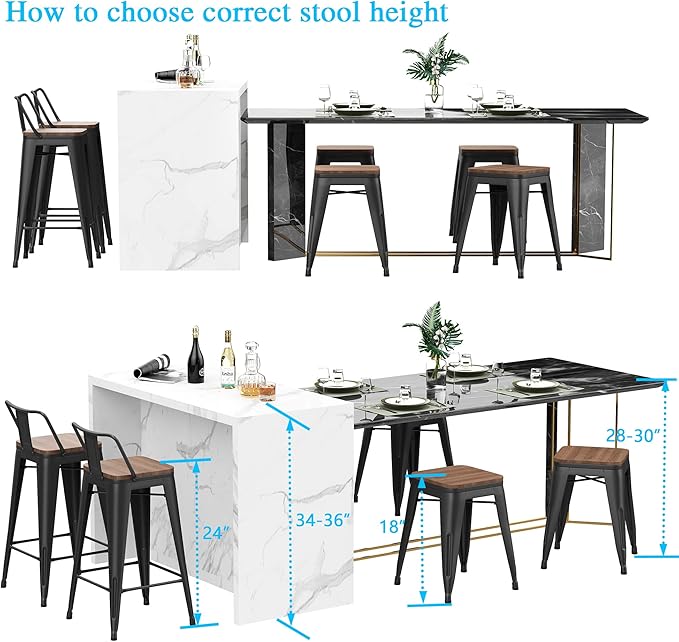 Andeworld 18 Inch Stools Set of 4,Industrial Metal Dining Chair with Wooden Seat,Short Kitchen Bar Stools Stackable Stools for School,Classroom, Matte Black
