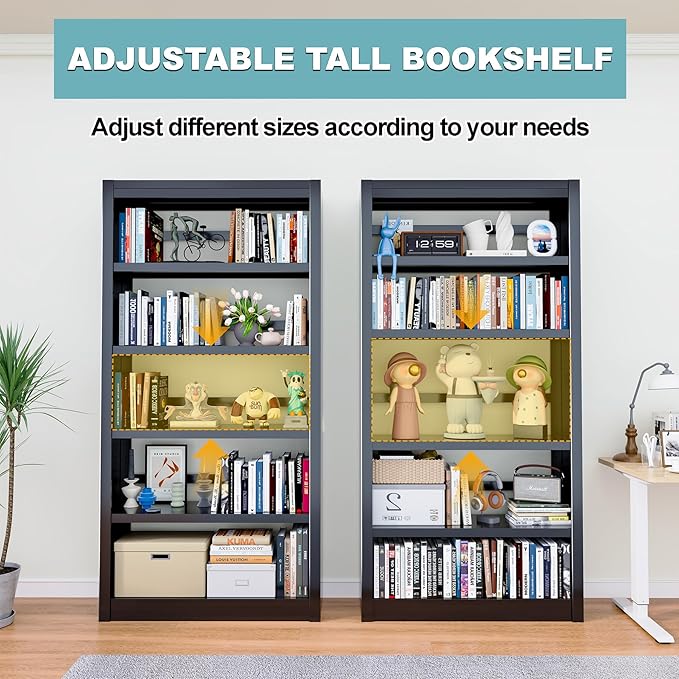 Bookshelf,6-Tier Adjustable Steel Bookshelf,69" H Heavy Duty Metal Bookcase for Home/Office/Garage,Black Shelf (Black, 69" Tall)