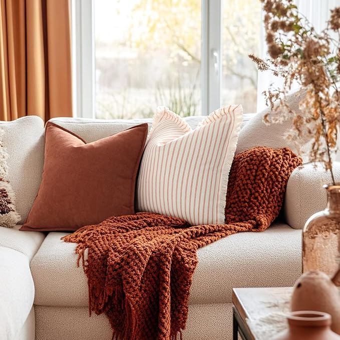 ZWJD Rust Throw Pillow Covers 26x26 Set of 2 Chenille Fall Pillow Covers with Elegant Design Soft and Luxurious Decorative Throw Pillows for Couch, Bed, and Home Decor