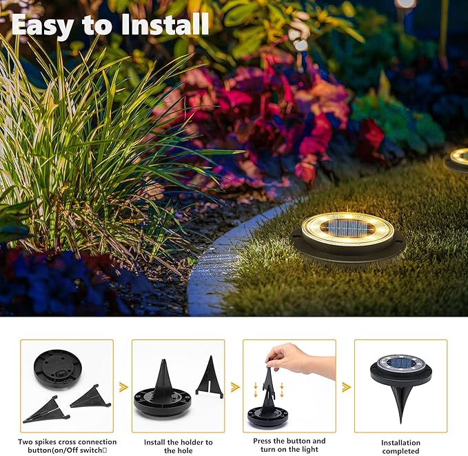 Flacchi Solar Ground Lights - Solar Powered Lights Outdoor Solar Disk Light Waterproof Landscape Light for Patio Yard Pathway Walkway Driveway (Warm White, 2 Pack)