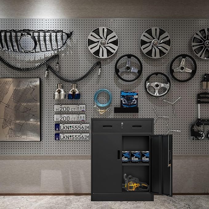 Storage Cabinet, 36 Inch Tall Metal Storage Cabinet with Doors and Shelves, Metal Cabinet with Drawers, Pantry Cabinets for Kitchen Storage, Garage Cabinet for Living, Dining Room.