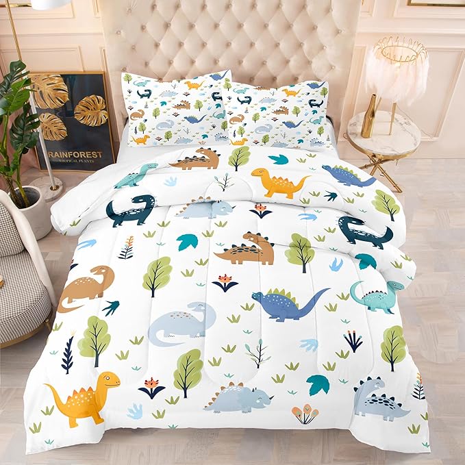 Tailor Shop Queen Dinosaur Kids Bedding Set for Boys, Queen Dinosaur Kids Comforter Sets for Boys, 3 Pieces Soft Lightweight for All Seasons