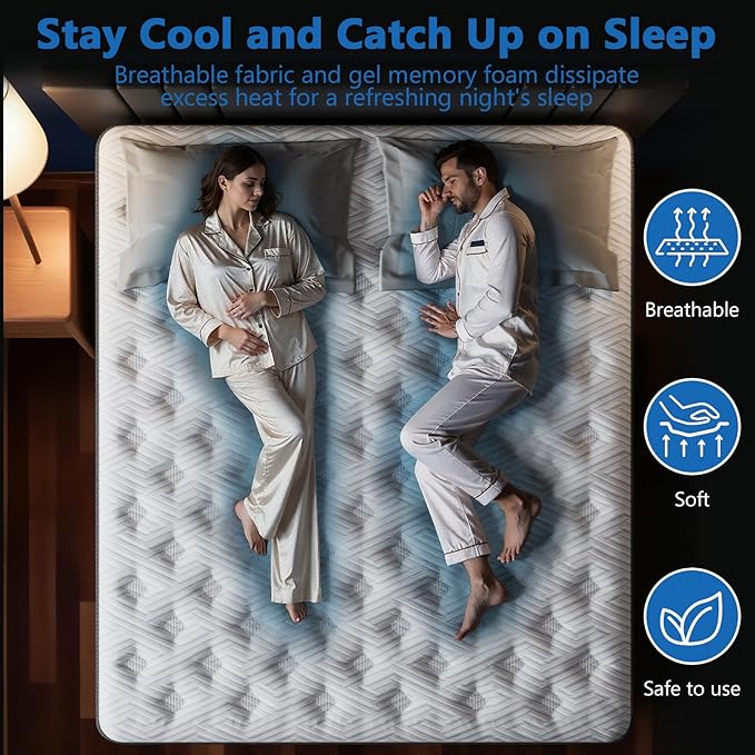COOLMI King Size Mattress, 12 Inch Hybrid Memory Foam Mattress in a Box, Pressure Relief for Back Support, Medium Firm, Individually Pocket Springs, 100-Night Trial & CertiPUR-US Certified,Grey King