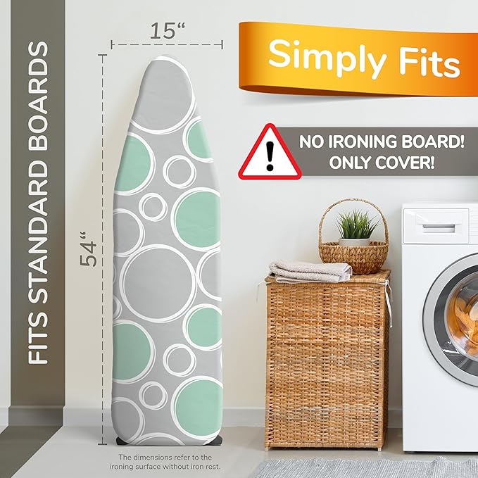 smart&gentle Turbo Ironing Board Cover with Padding - 50% Faster High Speed Heat Reflection - Made in Germany - 100% Cotton Top - Love&Liberty-Line 15x54