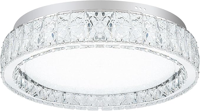 LamQee Crystal Flush Mount Ceiling Light Fixture, Dimmable LED Modern Close to Ceiling Light, Hallway Light Fixtures Round Chandelier for Bedroom Kitchen Bathroom Dining Living Room, Large, 21.65 inch