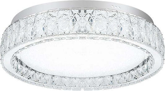 LamQee Crystal Flush Mount Ceiling Light Fixture, Dimmable LED Modern Close to Ceiling Light, Hallway Light Fixtures Round Chandelier for Bedroom Kitchen Bathroom Dining Living Room, Large, 21.65 inch