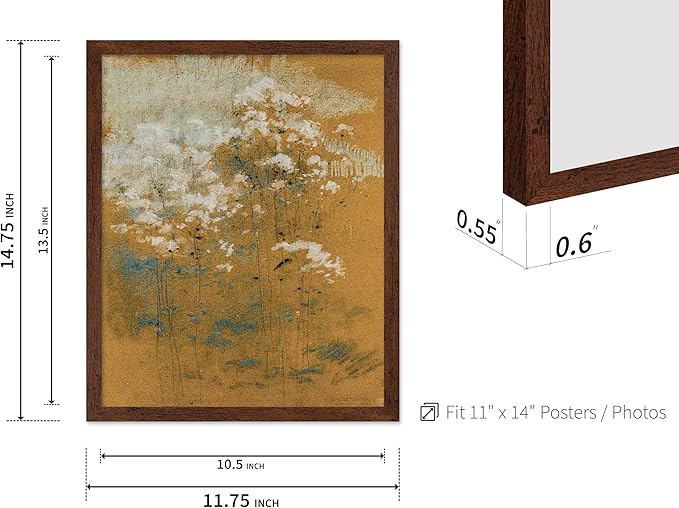 Poster Master Vintage Wild Flowers Poster - Retro Tonal Botanical Painting Print - Abstract Art - Floral Art - Farmhouse Art - Aesthetic Flower Shop or Living Room Wall Decor, 11x14 Brown Framed