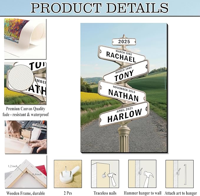 [Design 2025] Personalized Family STreet Sign Multi-Names Canvas, Custom Name And Date Street sign Canvas Print, Crossroads Street SIGN Gift For Family, Custom Name Intersection Sign Poster Wall Art