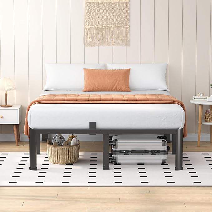 18 Inch Full Heavy Duty 3500 lbs Bed Frame with Round-Corner Legs & Anti-Squeak Design – Quick Assembly Metal Platform, No Box Spring Needed