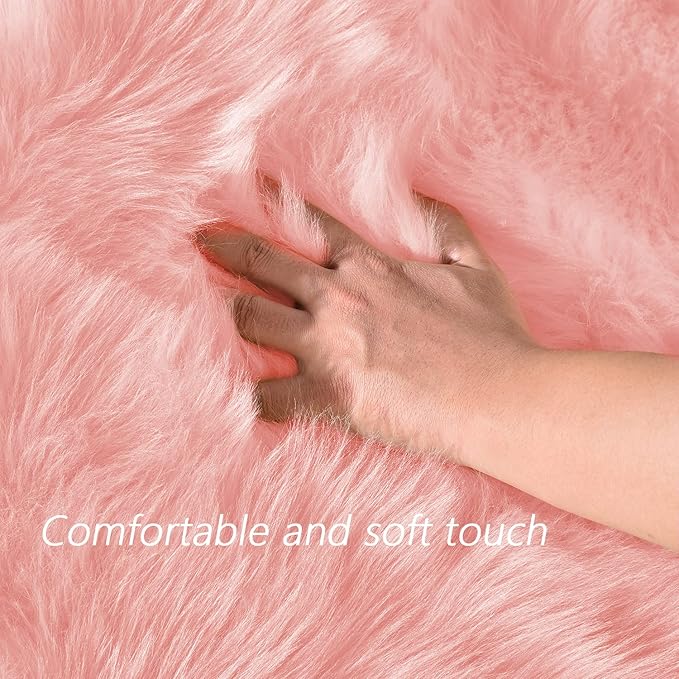 Latepis Pink Circle Round Rug 3ft Faux Fur Sheepskin Rugs for Living Room Fuzzy Rugs for Teen Girls Bedroom Teen Room Dorm Cute Rug Room Décor