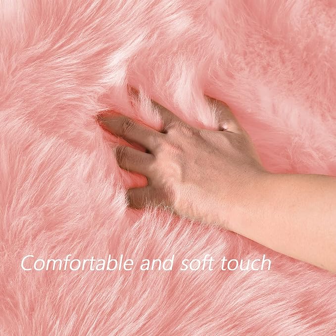 Latepis Pink Fur 5x8 Area Rug for Living Room Bedroom Faux Sheepskin Rugs Fuzzy Shaggy Plush Rug for Girls Room Cute Home Décor, Rectangle