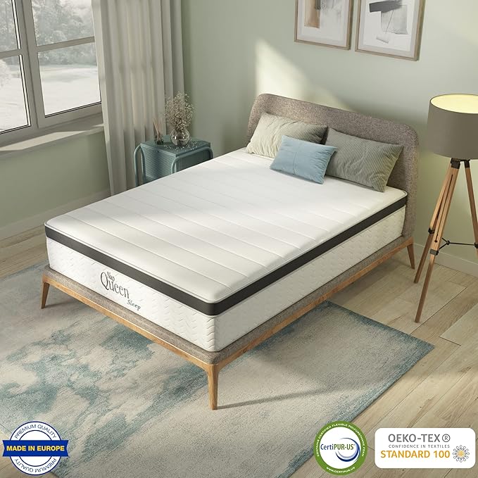 NapQueen King Mattress, 8 Inch Maxima Hybrid Cooling Gel Infused Memory Foam, Medium Firm, CertiPUR-US Certified, White & Gray