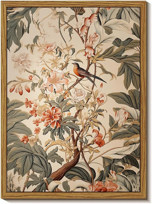 Djmwtb Vintage Framed Wall Art Floral Bird Canvas Wall Art Botanical Flower Art Prints Nature Painting Pictures Wall Decor Artwork for Bedroom Living Room 8x10in